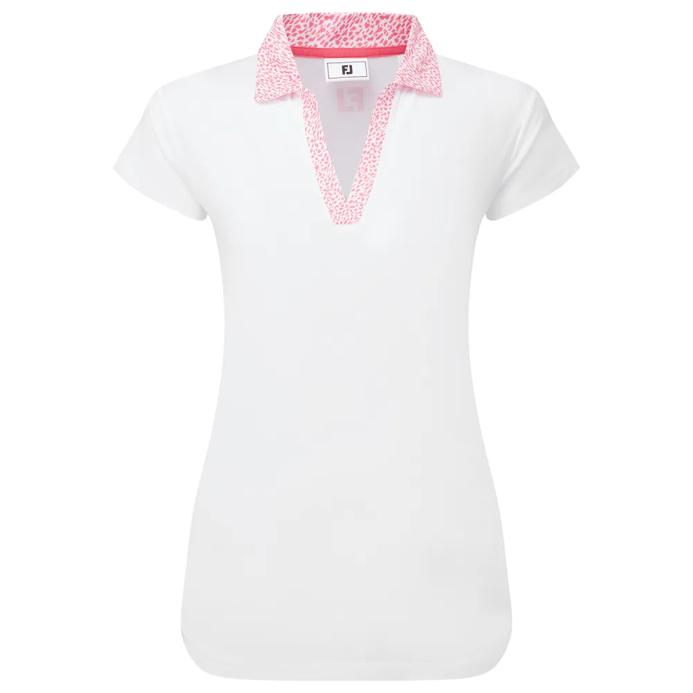 Картинка Поло женское FJ Print Trim Lisle White/Pink Lemonade от магазина Гольф Маркет - магазин товаров для гольфа